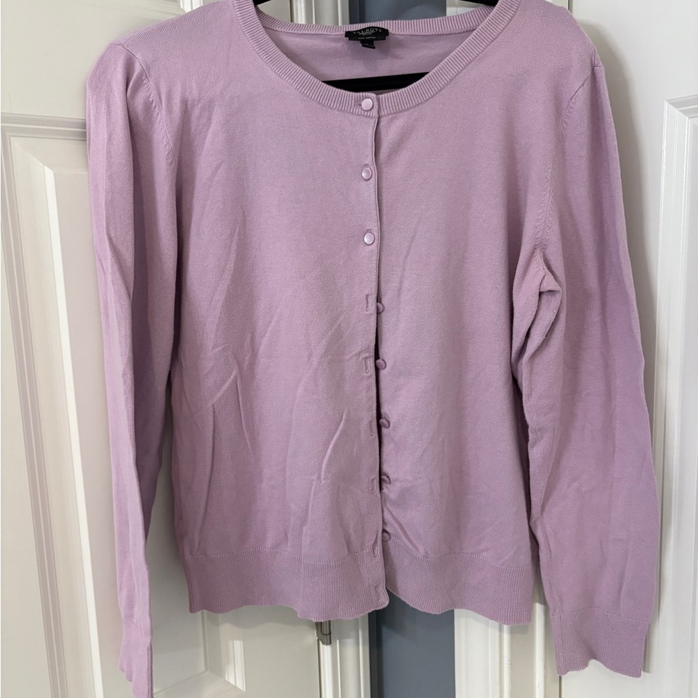 Talbots Lavender Crewneck Button-Front Cardigan